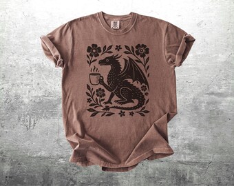 Boho Dragon Shirt, Dragon Coffee Lover, Oversize, Womens, Mens, Comfort Colors T-shirt
