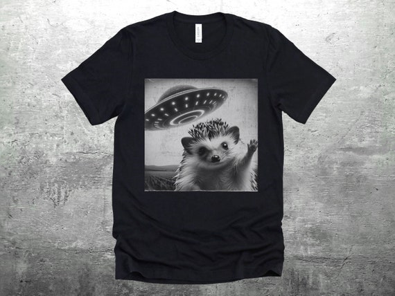 Funny Hedgehog Shirt, Hedgehog Selfie Picture, Flying Saucer, Weird Animal Shirt, Funny Animal Shirt, Mens, Womens, Unisex