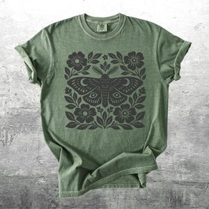 Boho Cottagecore Shirts, Moth Block Print Style, Oversize, Womens, Unisex Comfort Colors T-shirt