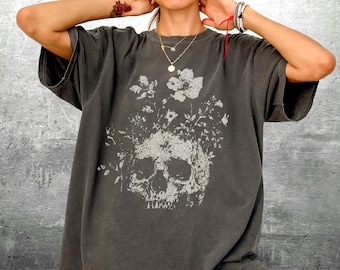 Floral Skull Shirt, Oversize, Womens, Comfort Colors T-shirt