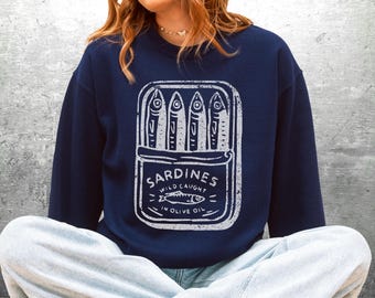 Sardine Sweatshirt, Sardines Shirt, French Aesthetic, Oversize, Womens, Mens, Gildan 18000 Crewneck Sweatshirt