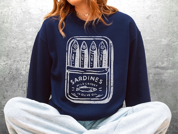 Sardine Sweatshirt, Sardines Shirt, French Aesthetic, Oversize, Womens, Mens, Gildan 18000 Crewneck Sweatshirt
