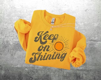 Camisetas "Sé amable", estilo retro de los 70, positividad, motivación, sigue brillando, talla grande, para mujer y hombre, sudadera Gildan 18000 de cuello redondo