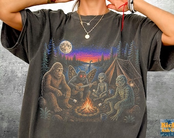 Funny Cryptid Camping Shirts, Oversize, Womens, Mens, Comfort Colors T-shirt