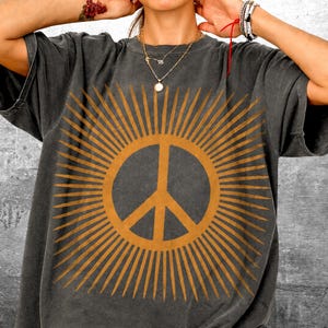 Vintage Boho Peace Sun Shirt, Oversize, Womens, Mens, Comfort Colors T-shirt