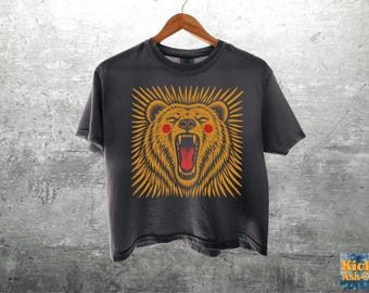 Vintage Boho Bear Comfort Colors Crop Top Boxy Tee 3023CL T-shirt, Womens, Unisex