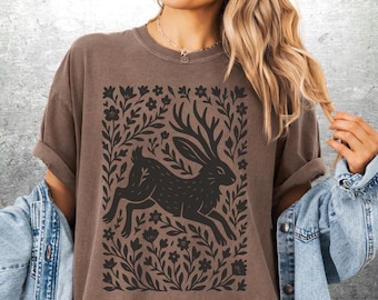 Jackalope Shirt, Dark Cottagecore, Fairycore, Goblincore, Dark Academia, Floral, Comfort Colors T-Shirt