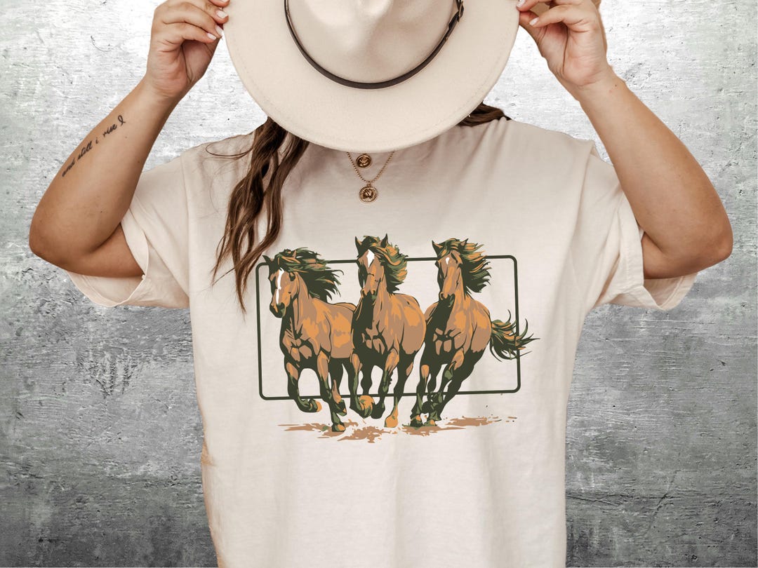 Women's Vintage Western Horse Design Cotton and Linen Shirt main image 1