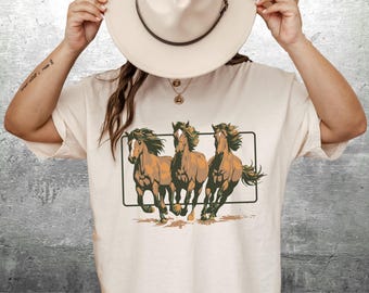 Vintage Western Shirt, Wild Horses Shirt, Womens Western Cowgirl Shirt, Trendy Graphic Tee, Oversize, Womens, Mens, Unisex Comfort Colors