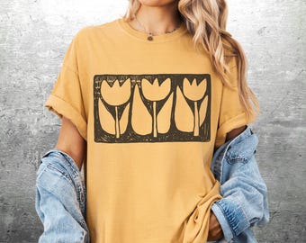 Boho Floral Shirt Women, Floral Block Print Style, Trendy Summer Aesthetic, Oversize, Comfort Colors T-shirt