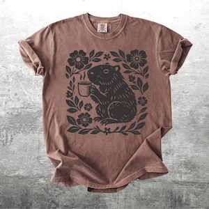 Boho Coffee Shirt, Capybara Lover, Oversize, Womens, Unisex Comfort Colors T-shirt