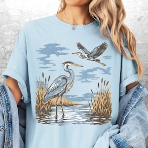 Vintage Bird Shirt, Birder, Oversize, Womens, Mens, Unisex Comfort Colors T-shirt Chambray