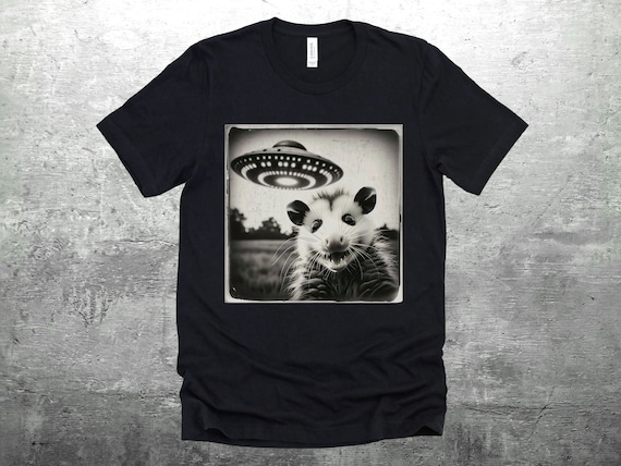 Funny Possum Shirt, Opossum Selfie Picture, Flying Saucer, Weird Animal Shirt, Funny Animal Shirt, T-Shirt, Mens, Womens, Unisex