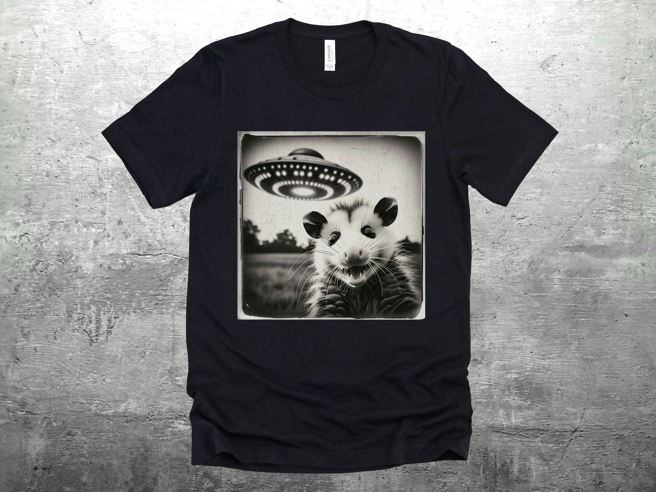 Funny Possum Shirt, Opossum Selfie Picture, Flying Saucer, Weird Animal Shirt, Funny Animal Shirt, T-Shirt, Mens, Womens, Unisex