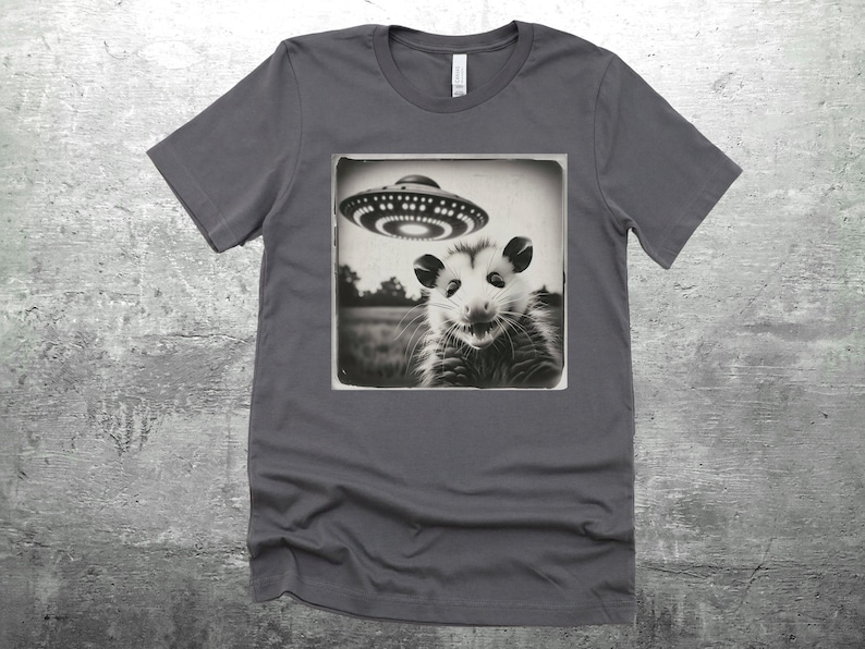 Funny Possum Shirt, Opossum Selfie Picture, Flying Saucer, Weird Animal Shirt, Funny Animal Shirt, T-Shirt, Mens, Womens, Unisex Asphalt