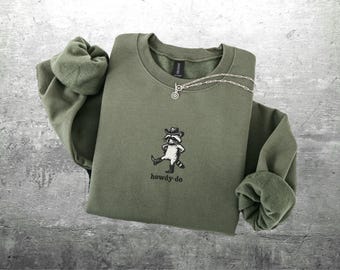 Western Raccoon Shirt, Funny Raccoon Meme, Oversize, Womens, Mens, Gildan 18000 Crewneck Sweatshirt