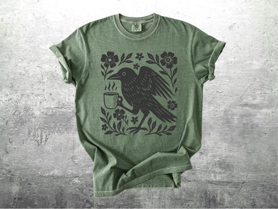 Boho Crow Shirt, Bird Coffee Lover, Oversize, Womens, Mens, Comfort Colors T-shirt
