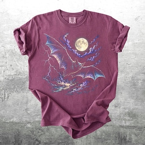 Vintage Bat Shirt For Women, Men, Spooky Season, Oversize, Unisex Comfort Colors T-shirt Berry