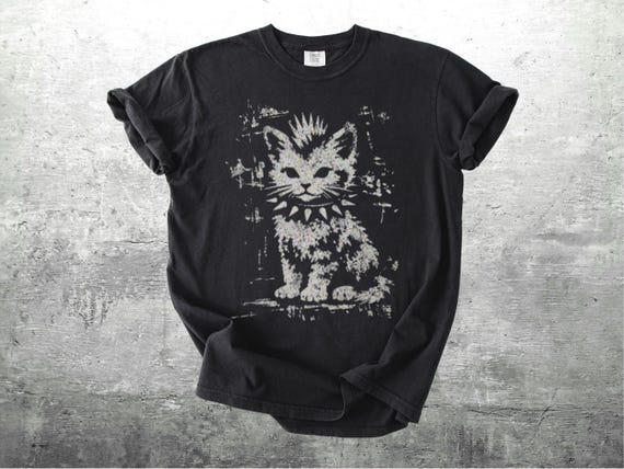 Vintage Funny Cat Shirt, Punk Kitten, Oversize, Womens, Mens, Comfort Colors T-shirt