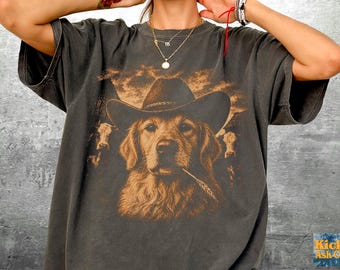 Camiseta vintage Golden Retriever, talla grande, para mujer, hombre y unisex. Colores cómodos.