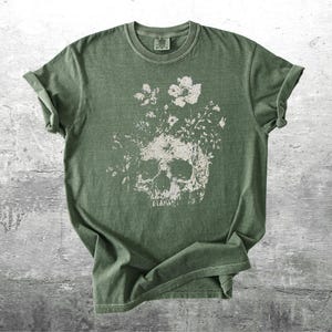Floral Skull Shirt, Oversize, Womens, Comfort Colors T-shirt Moss