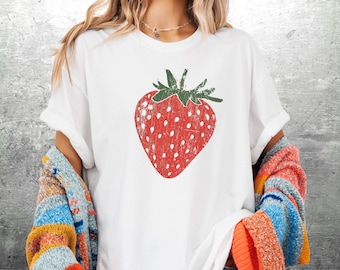 Strawberry Shirt Women, Strawberry Comfort Colors, Trendy Summer Aesthetic, Oversize, Unisex Comfort Colors T-shirt