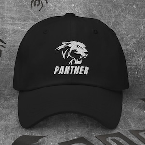 PANTHER Embroidered Hat | Fierce Animal Logo Cap | Bold White Black Headwear | Sportswear Streetwear Gift | Strength Determination Hat