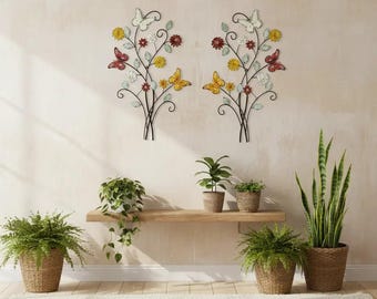 Rustic Butterfly & Flower Wall Art – Modern Farmhouse Decor Set of 2, 27×17