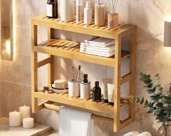 Modern Bathroom Storage Shelf with Towel Bar | Over Toilet Organizer