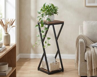 2 Tier Tall Plant Stand, Corner Plant Shelf, Indoor Side Table Decor