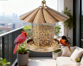 Squirrel Proof Metal Bird Feeder, Flower Petal Design Hanging Garden Decor
