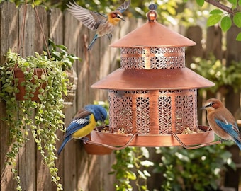 Vintage Copper Bird Feeder, Hanging Outdoor Feeder with 4 Perches