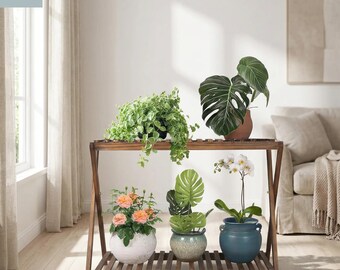 Wooden Plant Stand 2 Tier Narrow Indoor Outdoor Corner Plant Rack