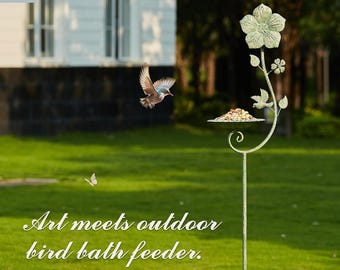 59" Metal Bird Feeder Stake, Vintage Freestanding Garden Feeder Tray