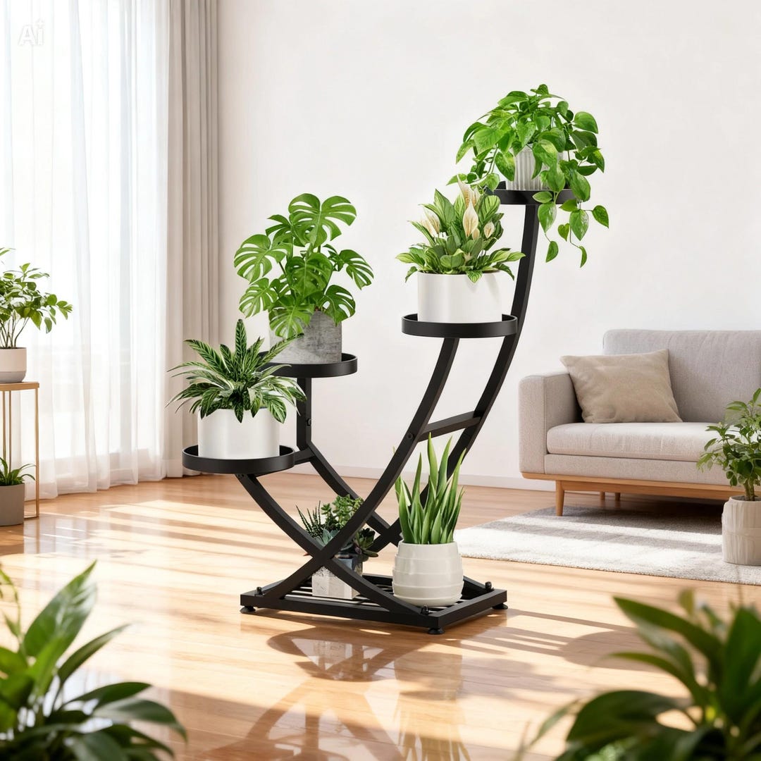5 Tier Corner Plant Stand Metal Indoor Outdoor Heavy Duty Plant Shelf ...