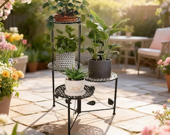 Tall Metal Plant Stand 3/4 Tier Flower Pot Holder Indoor Outdoor Rack
