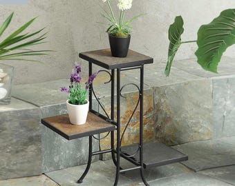 3 Tier Slate Plant Stand, No Assembly, Metal Indoor Outdoor Shelf Decor