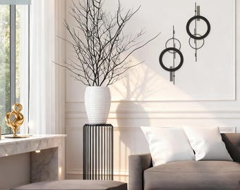 Black Metal Line Art Wall Decor Set of 2 | Minimalist Geometric 16"