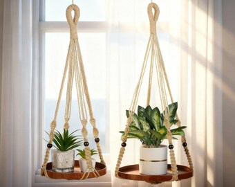 2 Pack Macrame Plant Hanger Set | Jute Hanging Planter (Large + Medium)