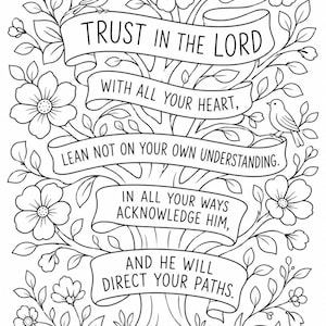 Bible Verse Coloring Page Proverbs 3:5-6 Printable Activity Sheet (PNG, PDF Download)