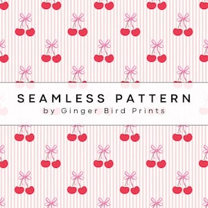 Motif cerise sans couture - Papier numérique rayures roses et noeuds, fond fruit preppy pour sublimation et travaux manuels
