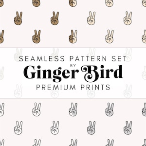 Neutral Peace Sign Hands Seamless Pattern Set - Digital Download