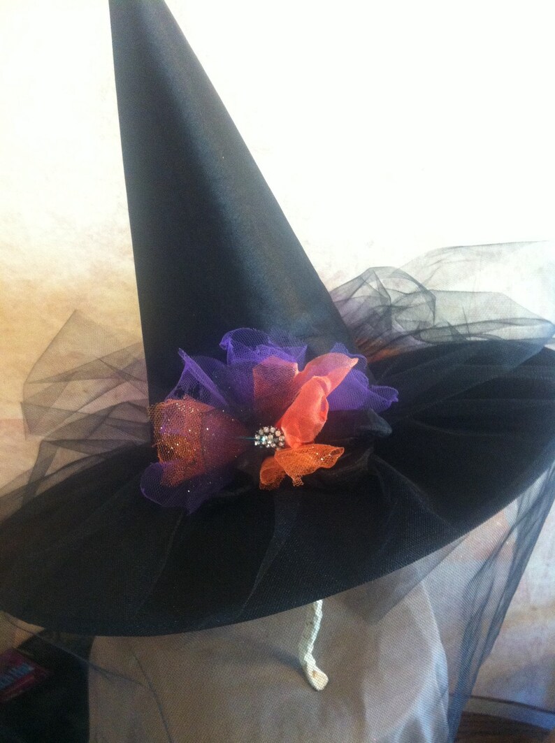 Moonlight Mystic Witch Hat Tri Color Tulle and Organza Witch Hat with Tutu In back Witch Hat image 8