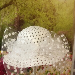 Girls White Easter Hat with Polka Dot Bow