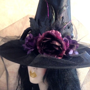 Witch Hat - Black and Purple Witch Hat - Wiccan or Halloween Witch