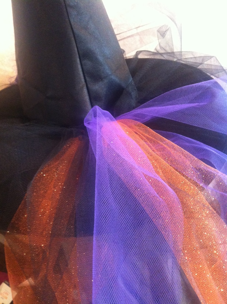 Moonlight Mystic Witch Hat Tri Color Tulle and Organza Witch Hat with Tutu In back Witch Hat image 9