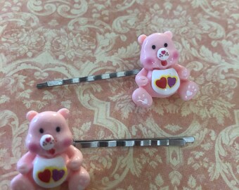 Pink Valentine Heart Bear Hair Pins -