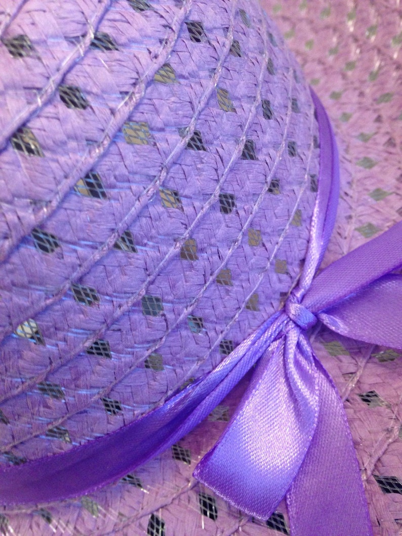 Girl's Lavender Straw Hat Easter Hat Derby Hat image 5