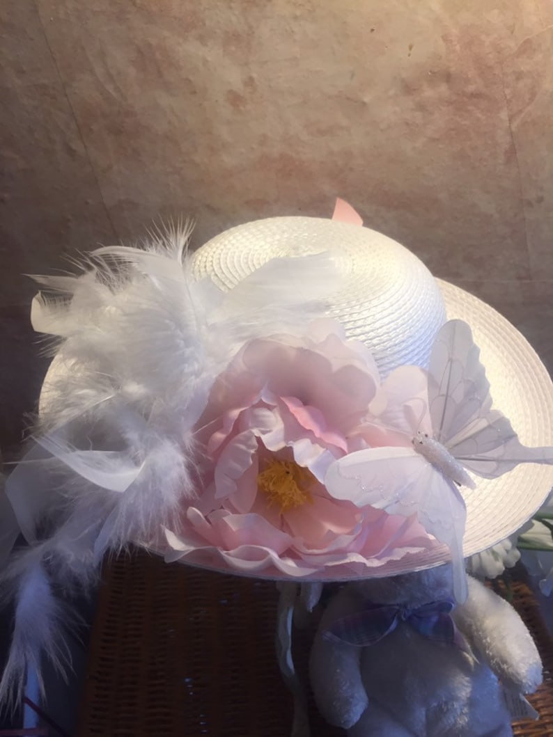 Little Girls Tea Hat Easter Hat Church Hat Flower Girl Hat image 1