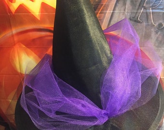 Childs Witch Hat with Purple Tulle and Veil.